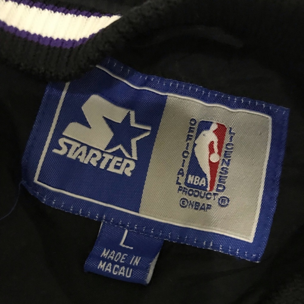 STARTER Los Angeles Lakers Black Pullover Bomber Jacket with Purple & White Trim - Picture 6 of 7